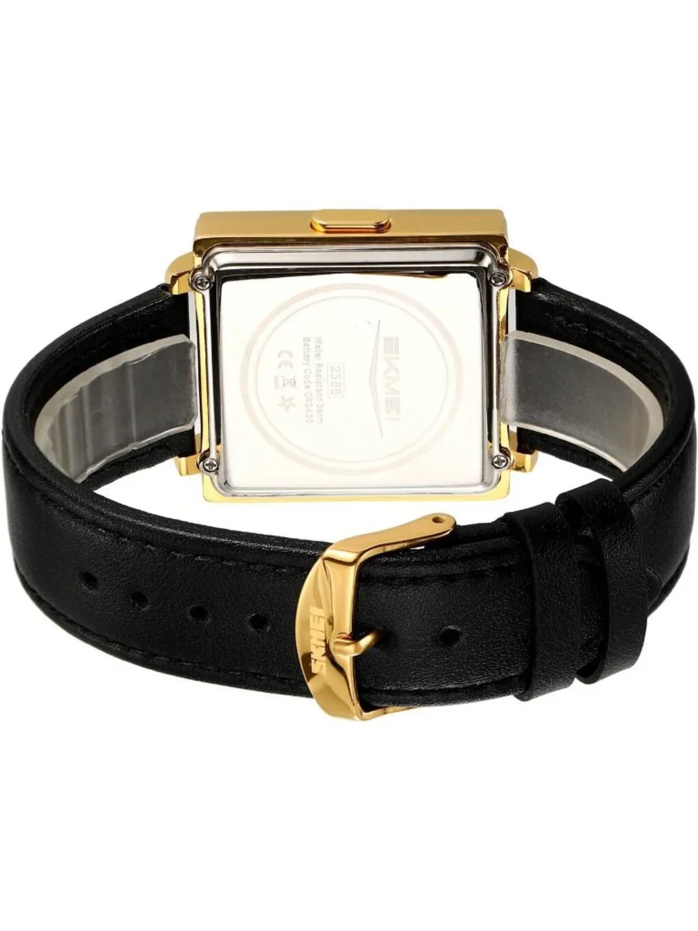 Men's All Black Analog Leather Multifunctional Waterproof Square Wrist Watch